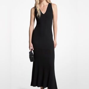 Michael Kors Black Ribbed V-Neck Maxi Dress